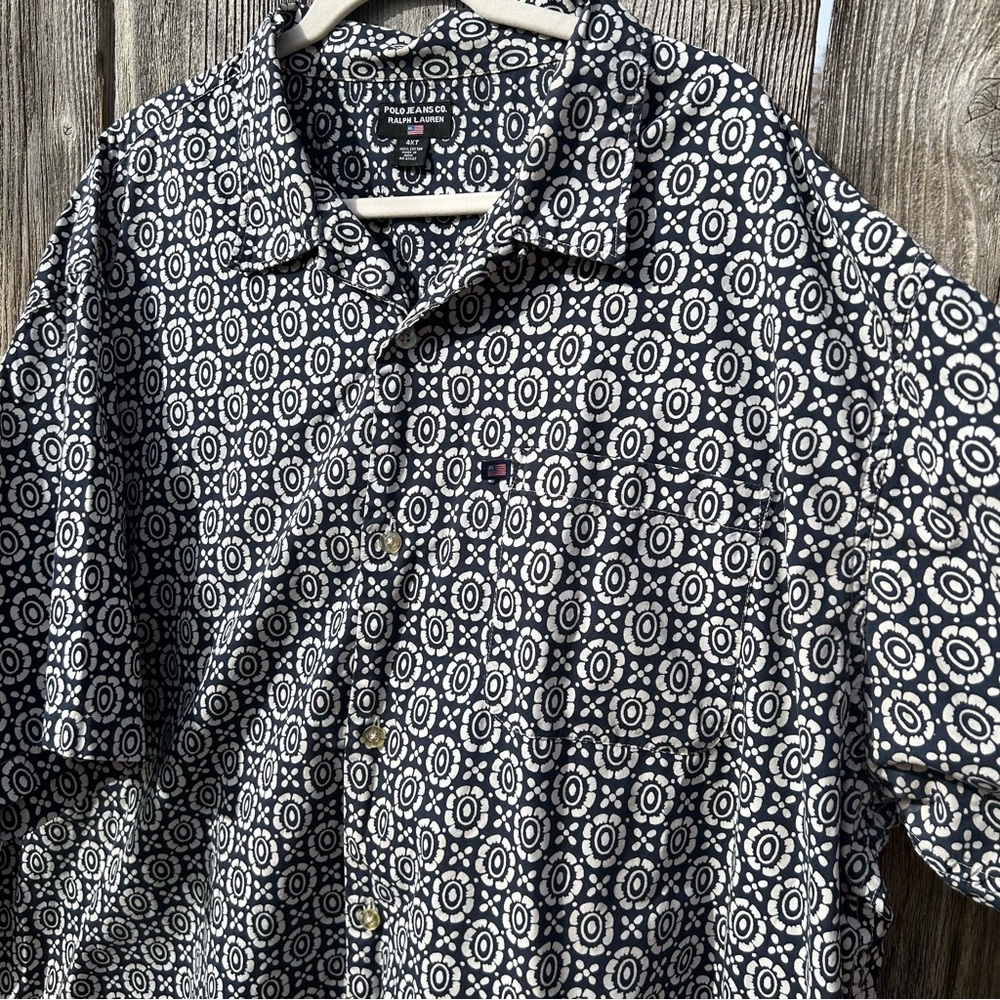 Ralph Lauren Polo Jeans Shirt Men’s 4XT Navy and White Floral Short Sleeves